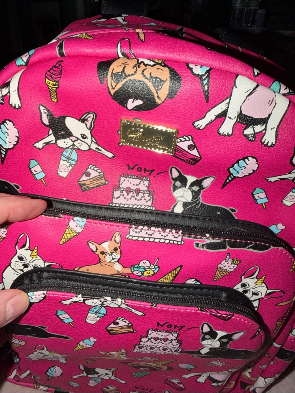 Betsey Johnson Pink French Bulldog Print Backpack - Picture 2 of 6